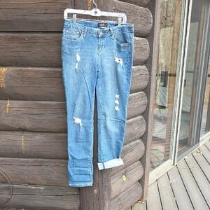 Earl Jeans Blue Distressed Straight Leg Women Jeans